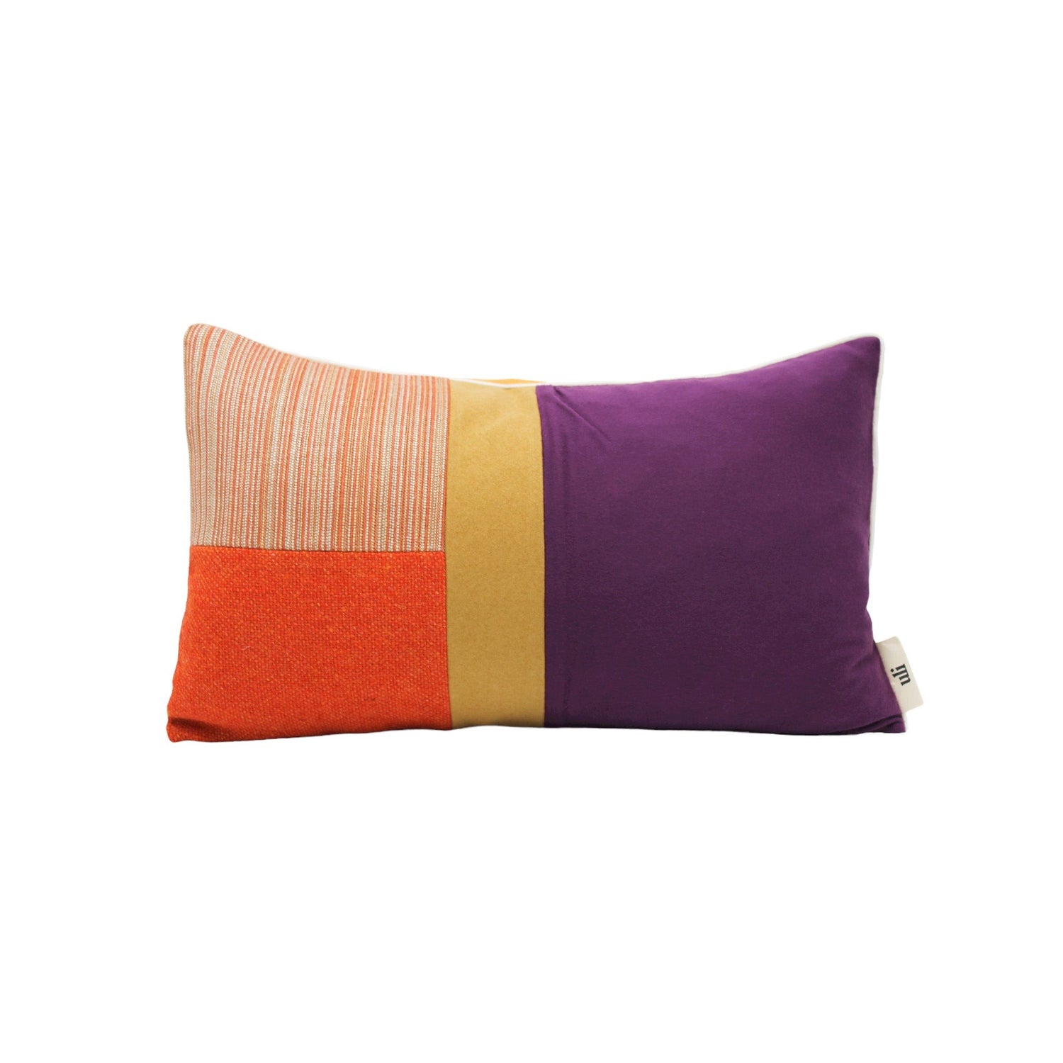 Coussin rectangulaire jaune orange et violet à rayures - Uli